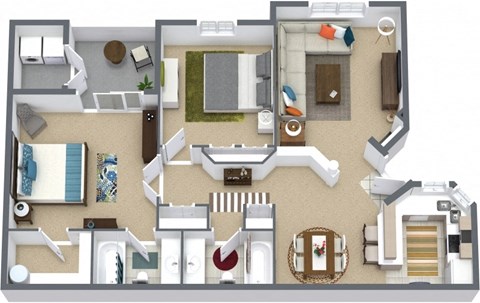 Floor plan for 2 beds, 2 baths, 915 sqft